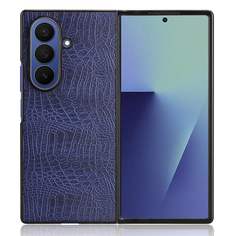 For Samsung Galaxy Z Fold7 5G Case Crocodile Texture Leather Coated Hard PC Phone Cover - Blue