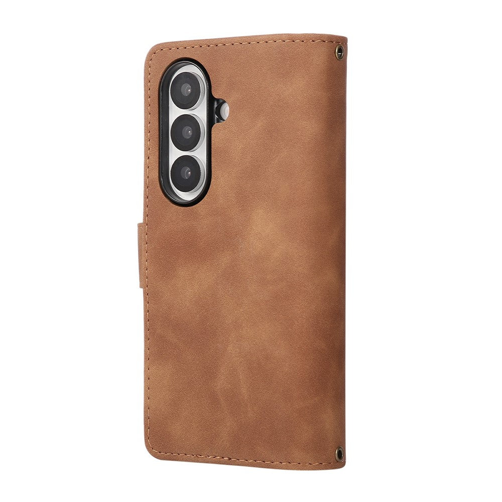 For Samsung Galaxy Z Fold7 5G Case Zipper Wallet Leather Phone Cover with Shoulder Strap - Brown