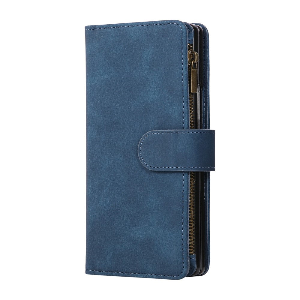 For Samsung Galaxy Z Fold7 5G Case Zipper Wallet Leather Phone Cover with Shoulder Strap - Blue