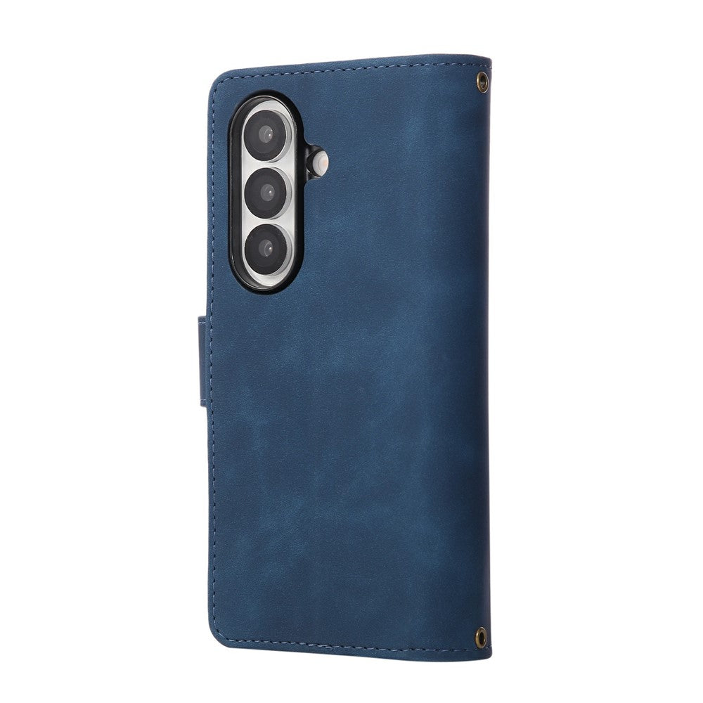 For Samsung Galaxy Z Fold7 5G Case Zipper Wallet Leather Phone Cover with Shoulder Strap - Blue