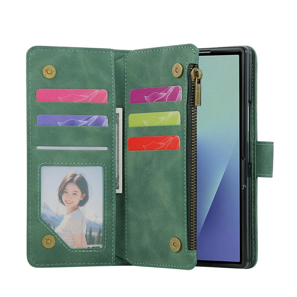 For Samsung Galaxy Z Fold7 5G Case Zipper Wallet Leather Phone Cover with Shoulder Strap - Green