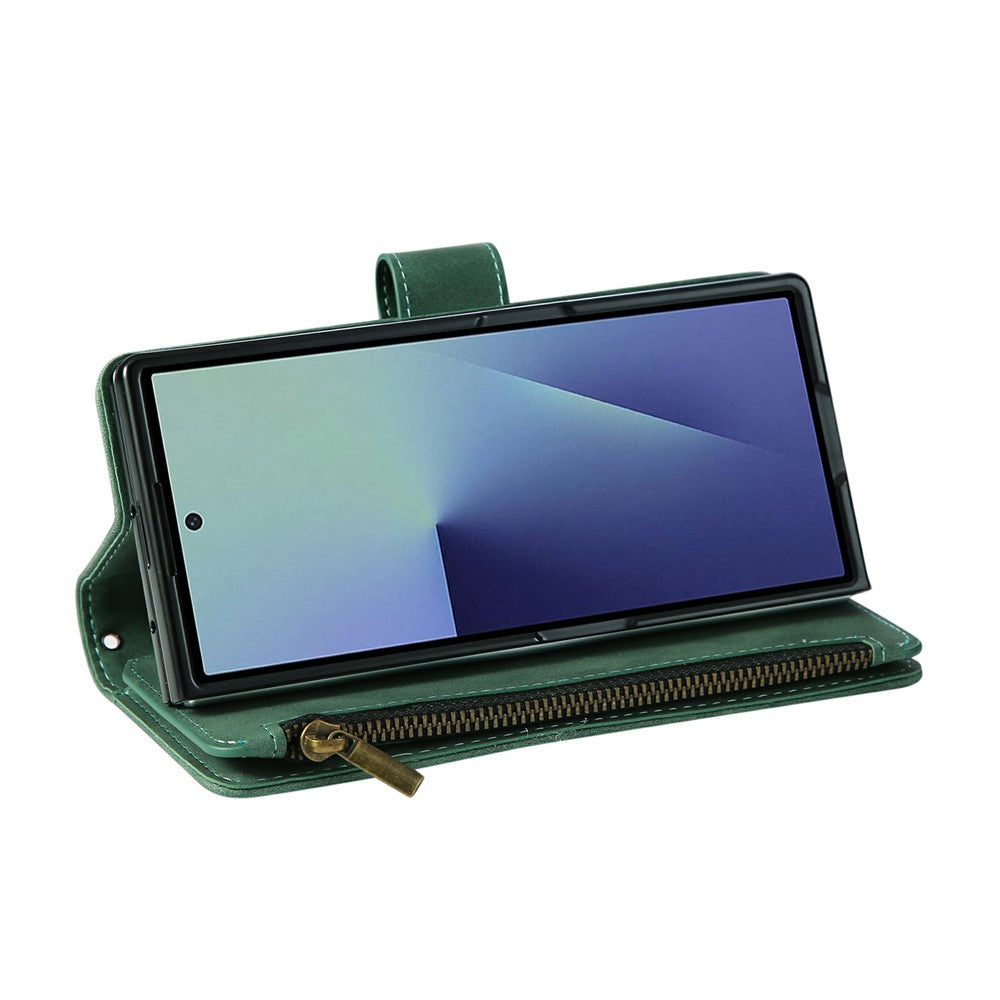 For Samsung Galaxy Z Fold7 5G Case Zipper Wallet Leather Phone Cover with Shoulder Strap - Green
