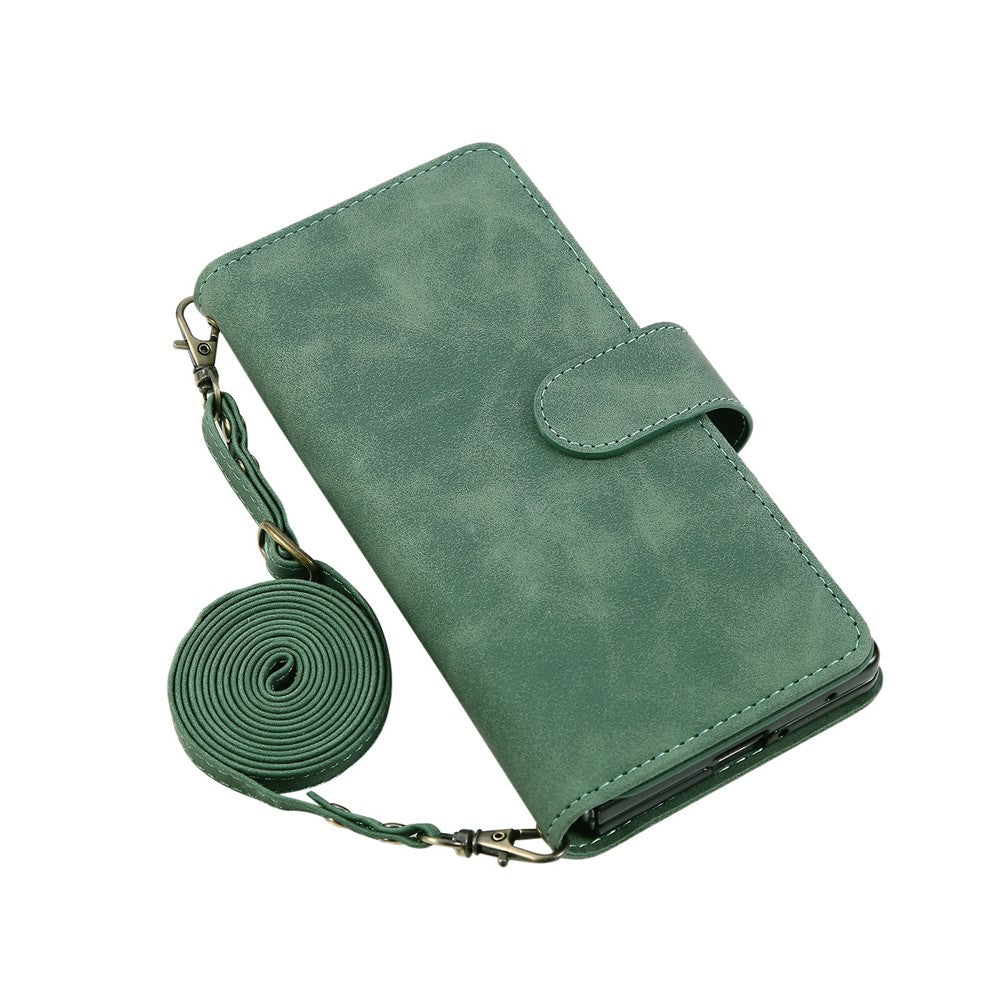 For Samsung Galaxy Z Fold7 5G Case Zipper Wallet Leather Phone Cover with Shoulder Strap - Green