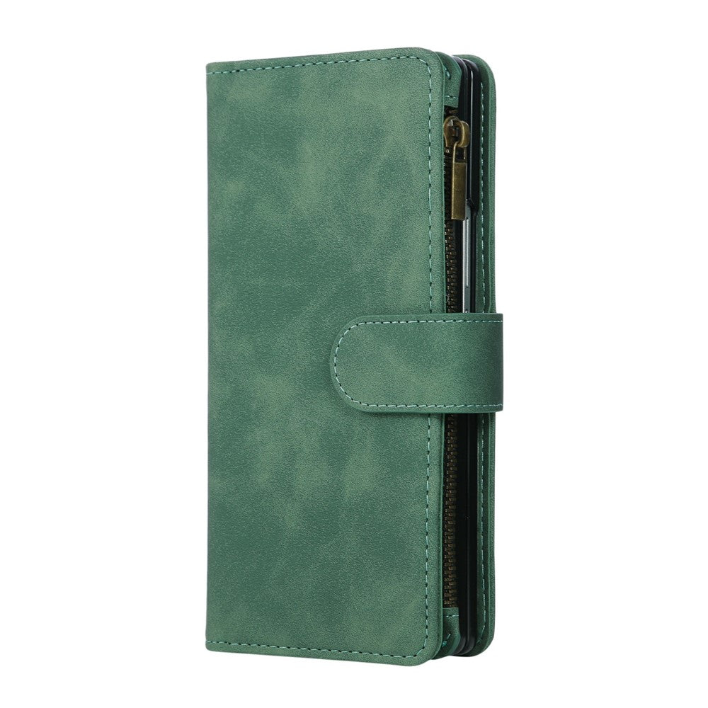 For Samsung Galaxy Z Fold7 5G Case Zipper Wallet Leather Phone Cover with Shoulder Strap - Green