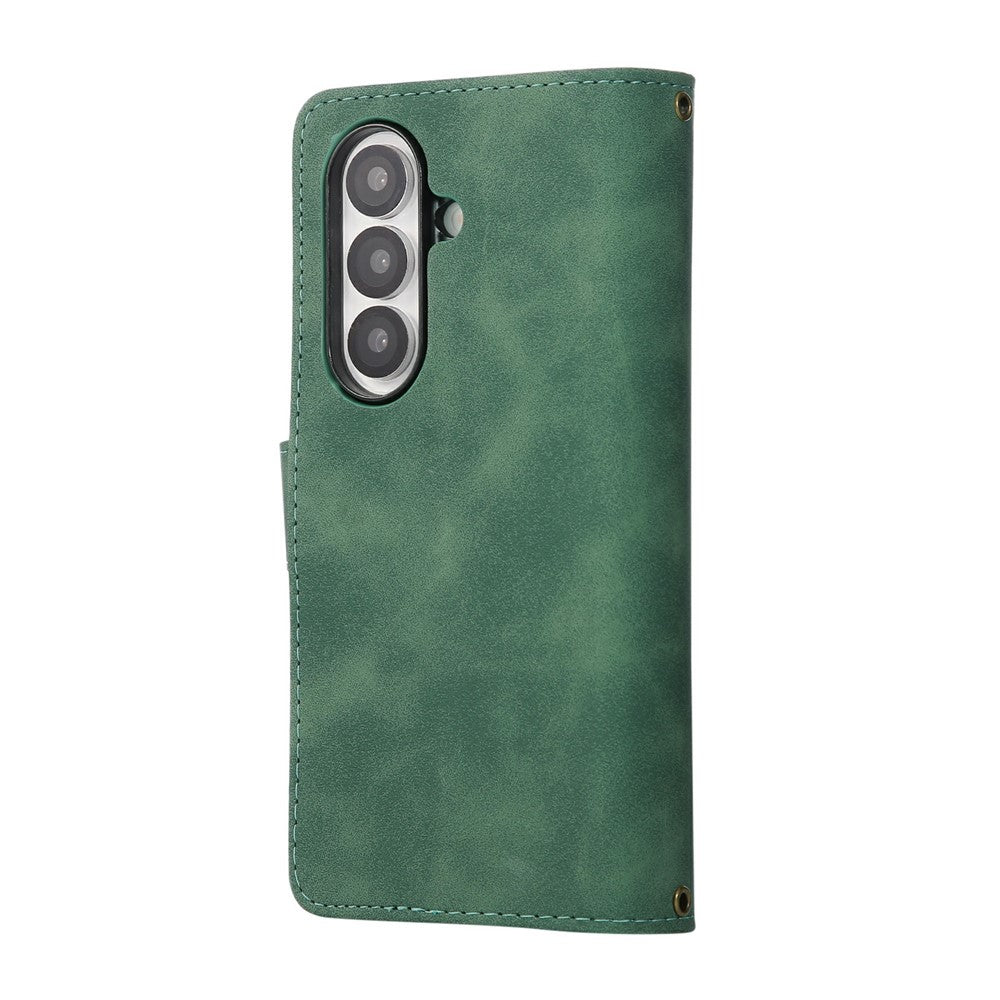 For Samsung Galaxy Z Fold7 5G Case Zipper Wallet Leather Phone Cover with Shoulder Strap - Green