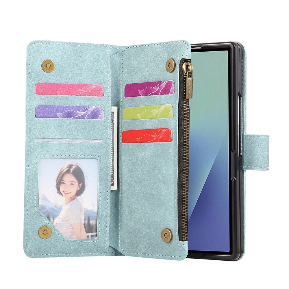 For Samsung Galaxy Z Fold7 5G Case Zipper Wallet Leather Phone Cover with Shoulder Strap - Baby Blue