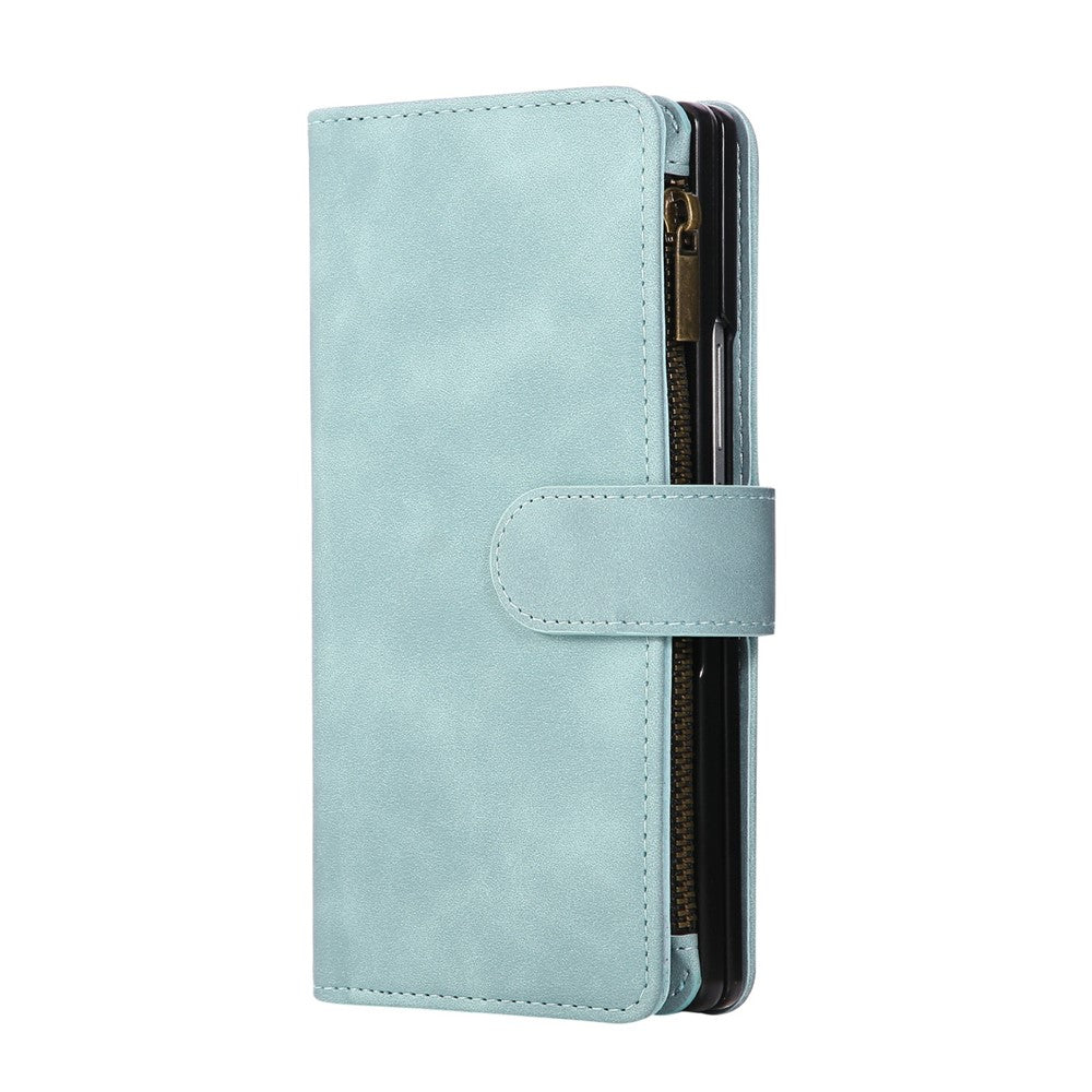 For Samsung Galaxy Z Fold7 5G Case Zipper Wallet Leather Phone Cover with Shoulder Strap - Baby Blue