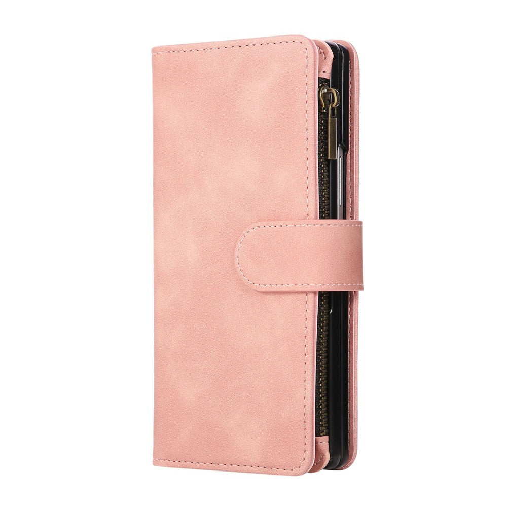 For Samsung Galaxy Z Fold7 5G Case Zipper Wallet Leather Phone Cover with Shoulder Strap - Pink