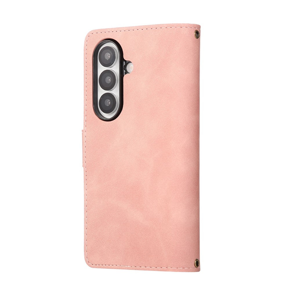 For Samsung Galaxy Z Fold7 5G Case Zipper Wallet Leather Phone Cover with Shoulder Strap - Pink