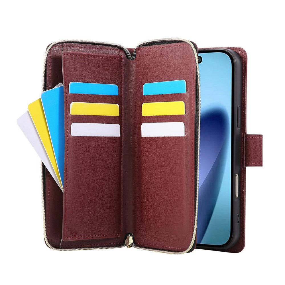 For iPhone 17 Pro Max Case Zipper Wallet Rhombus PU Leather Crossbody Phone Cover - Wine Red