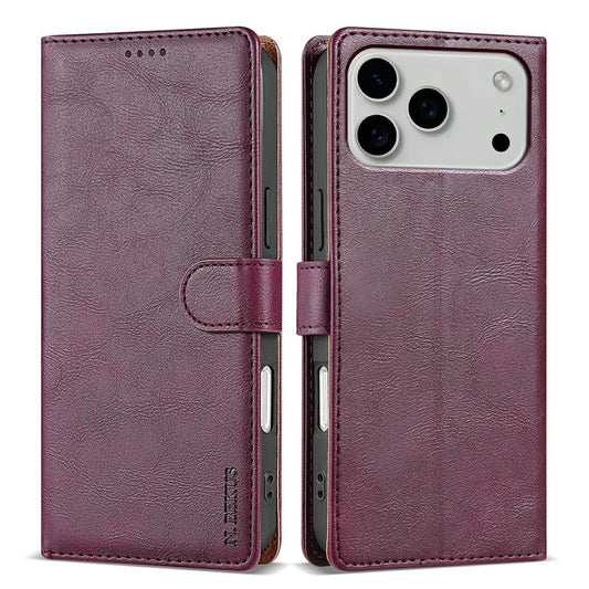 N.BEKUS CSJ-001 For iPhone 17 Pro Max Stand Case PU Leather Wallet Phone Cover - Wine Red