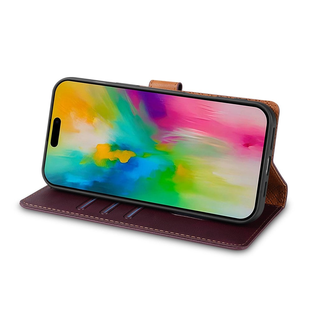 N.BEKUS CSJ-001 For iPhone 17 Pro Max Stand Case PU Leather Wallet Phone Cover - Wine Red