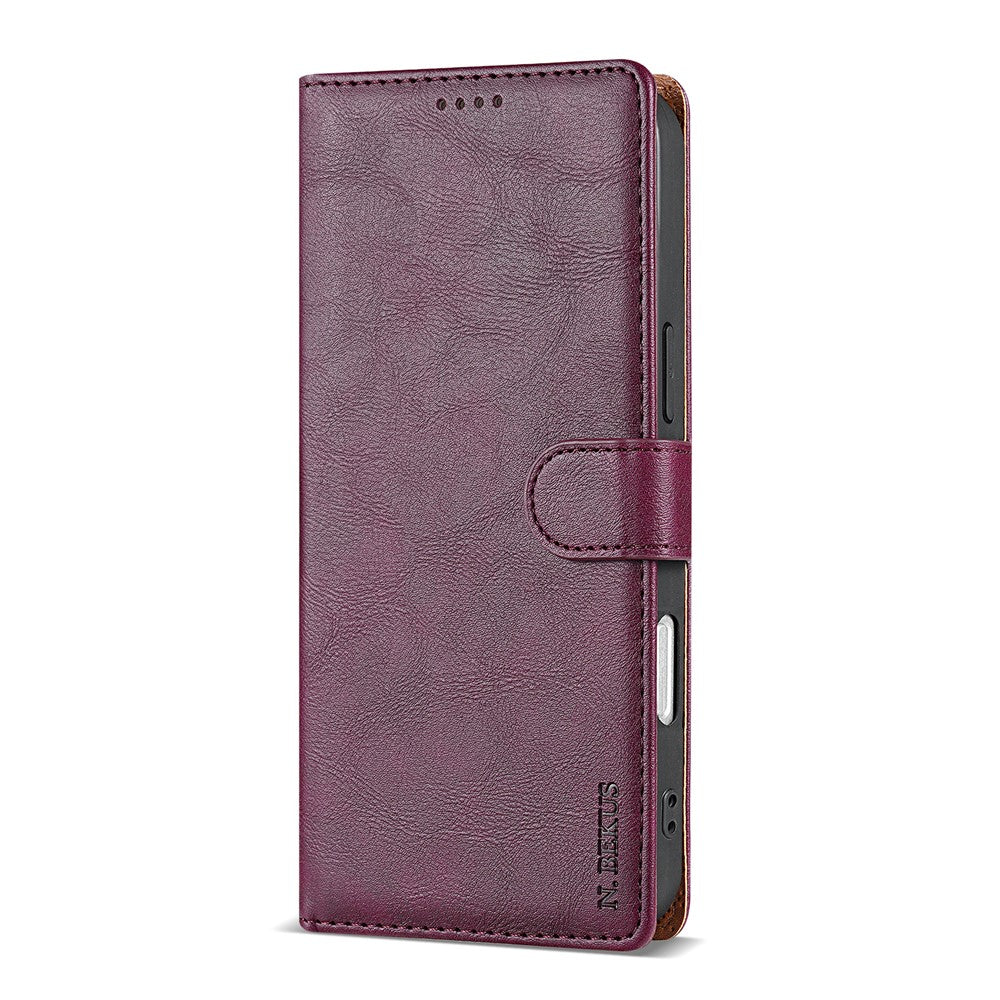 N.BEKUS CSJ-001 For iPhone 17 Pro Max Stand Case PU Leather Wallet Phone Cover - Wine Red