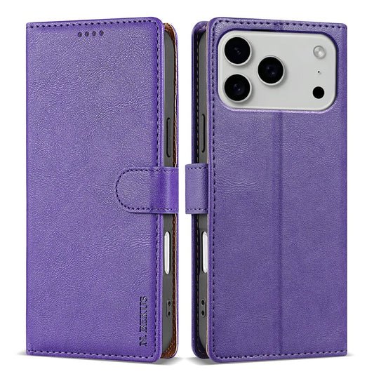 N.BEKUS CSJ-001 For iPhone 17 Pro Max Stand Case PU Leather Wallet Phone Cover - Purple