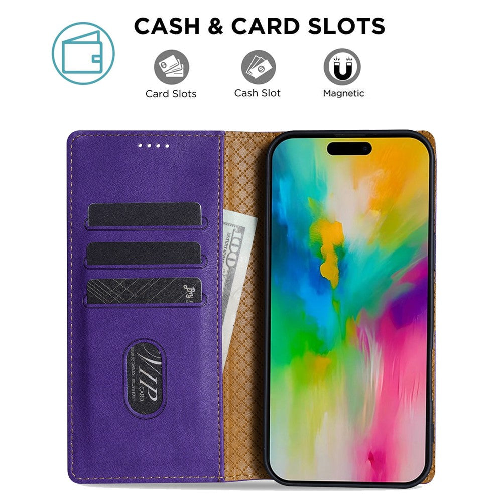 N.BEKUS CSJ-001 For iPhone 17 Pro Max Stand Case PU Leather Wallet Phone Cover - Purple