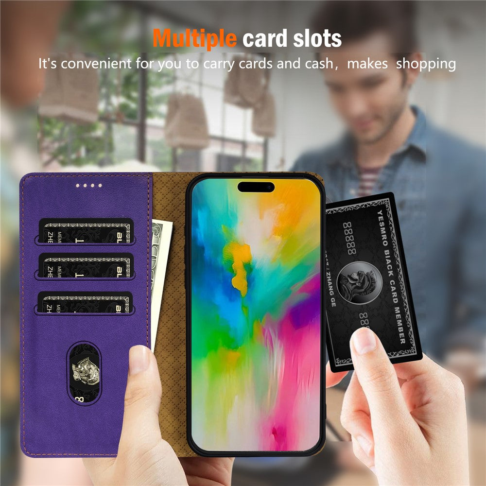 N.BEKUS CSJ-001 For iPhone 17 Pro Max Stand Case PU Leather Wallet Phone Cover - Purple