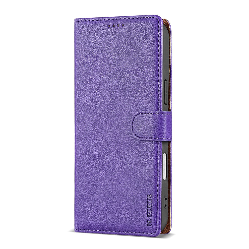 N.BEKUS CSJ-001 For iPhone 17 Pro Max Stand Case PU Leather Wallet Phone Cover - Purple