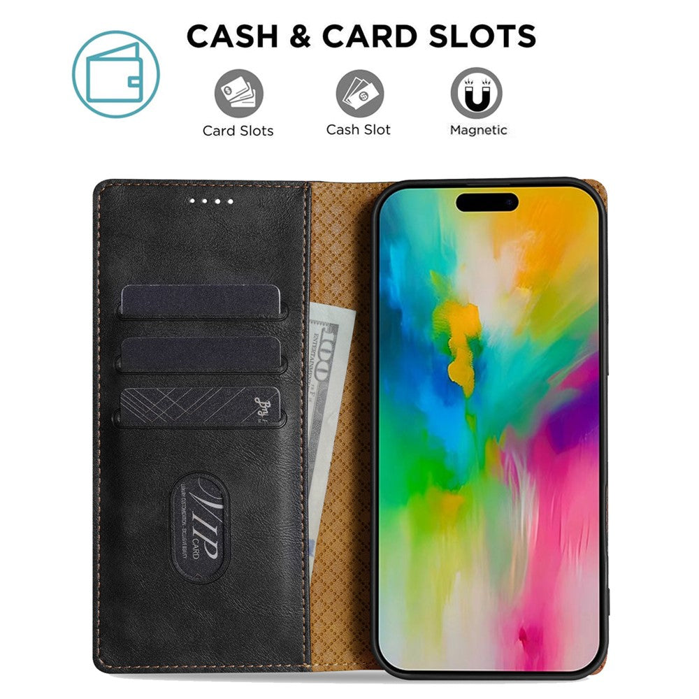 N.BEKUS CSJ-001 For iPhone 17 Pro Max Stand Case PU Leather Wallet Phone Cover - Black