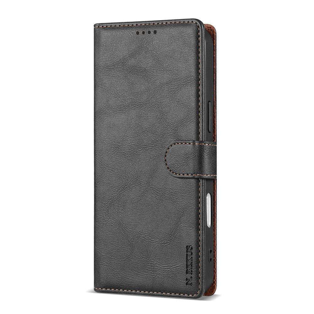 N.BEKUS CSJ-001 For iPhone 17 Pro Max Stand Case PU Leather Wallet Phone Cover - Black