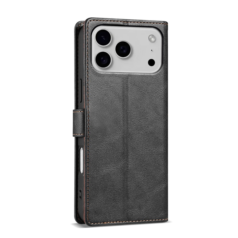 N.BEKUS CSJ-001 For iPhone 17 Pro Max Stand Case PU Leather Wallet Phone Cover - Black