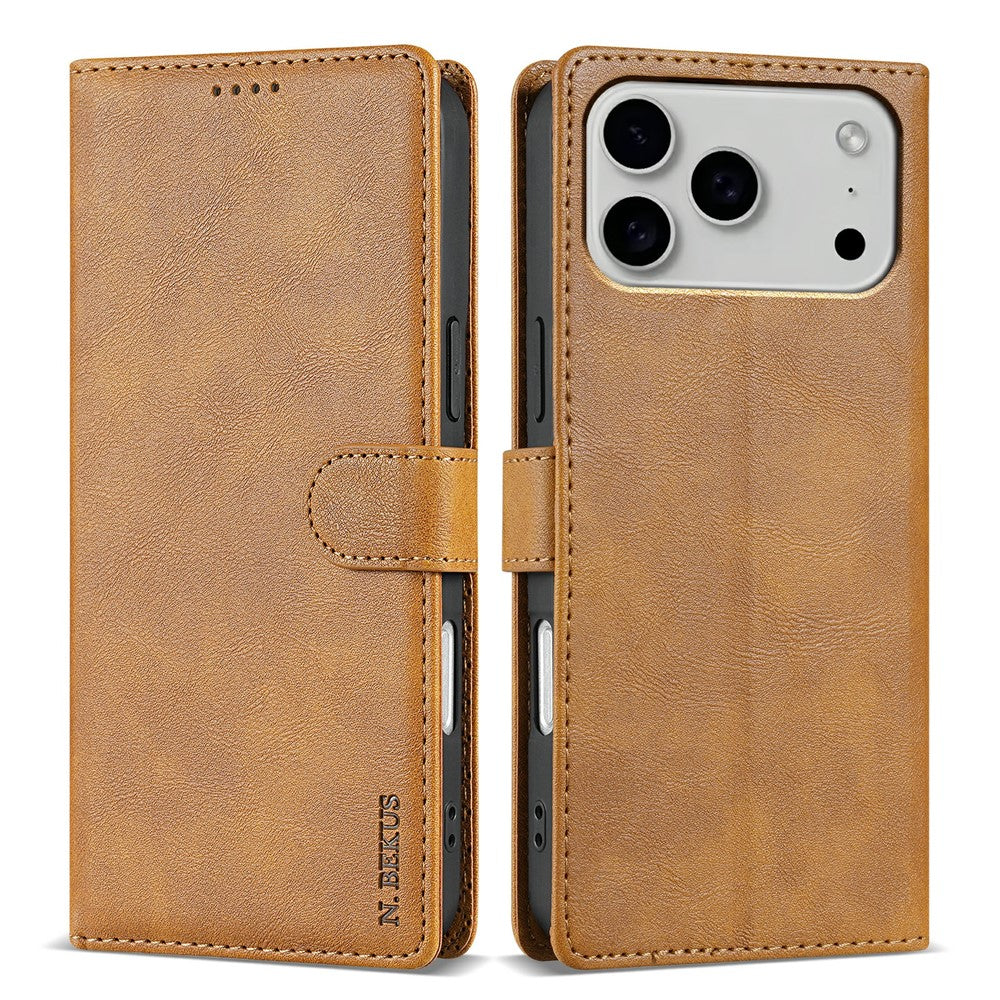 N.BEKUS CSJ-001 For iPhone 17 Pro Max Stand Case PU Leather Wallet Phone Cover - Brown