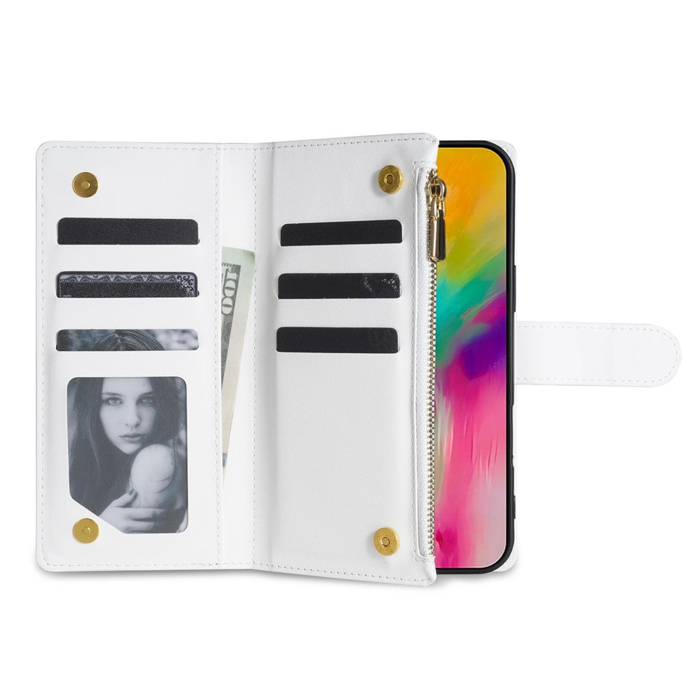 For iPhone 17 Pro Max Case Rhombus Stitching Leather Wallet Phone Cover with Long / Short Strap - White