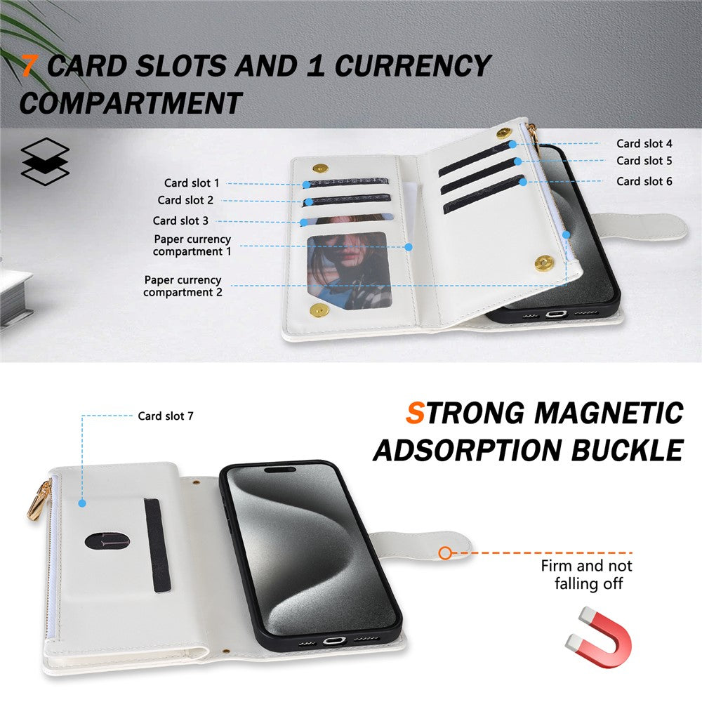 For iPhone 17 Pro Max Case Rhombus Stitching Leather Wallet Phone Cover with Long / Short Strap - White