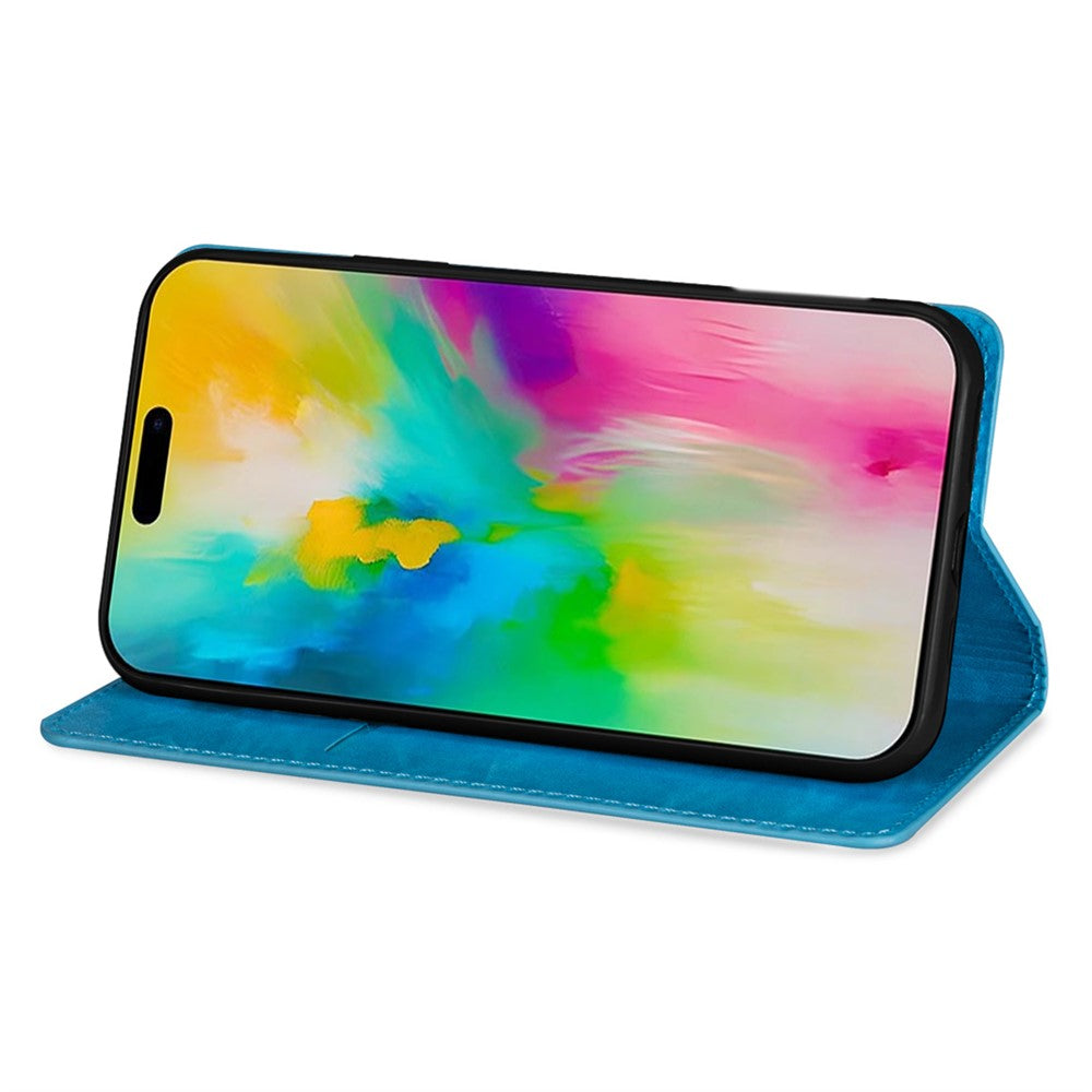 For iPhone 17 Pro Max Case Glittery PU Leather + TPU Card Slot Phone Cover - Blue