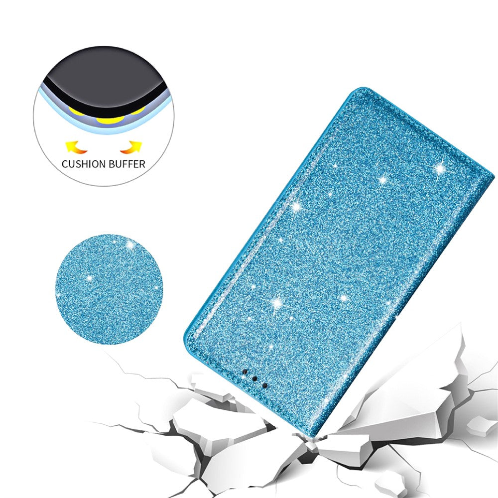For iPhone 17 Pro Max Case Glittery PU Leather + TPU Card Slot Phone Cover - Blue
