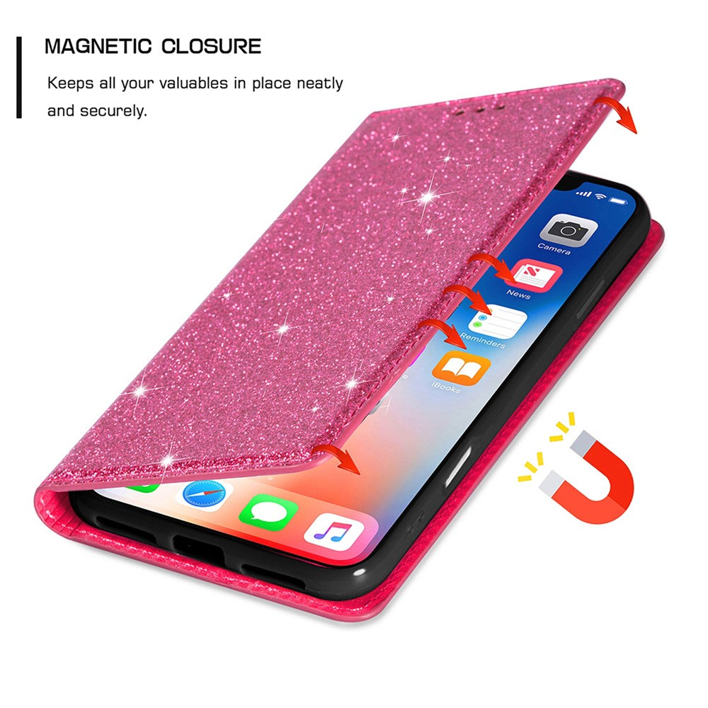For iPhone 17 Pro Max Case Glittery PU Leather + TPU Card Slot Phone Cover - Rose