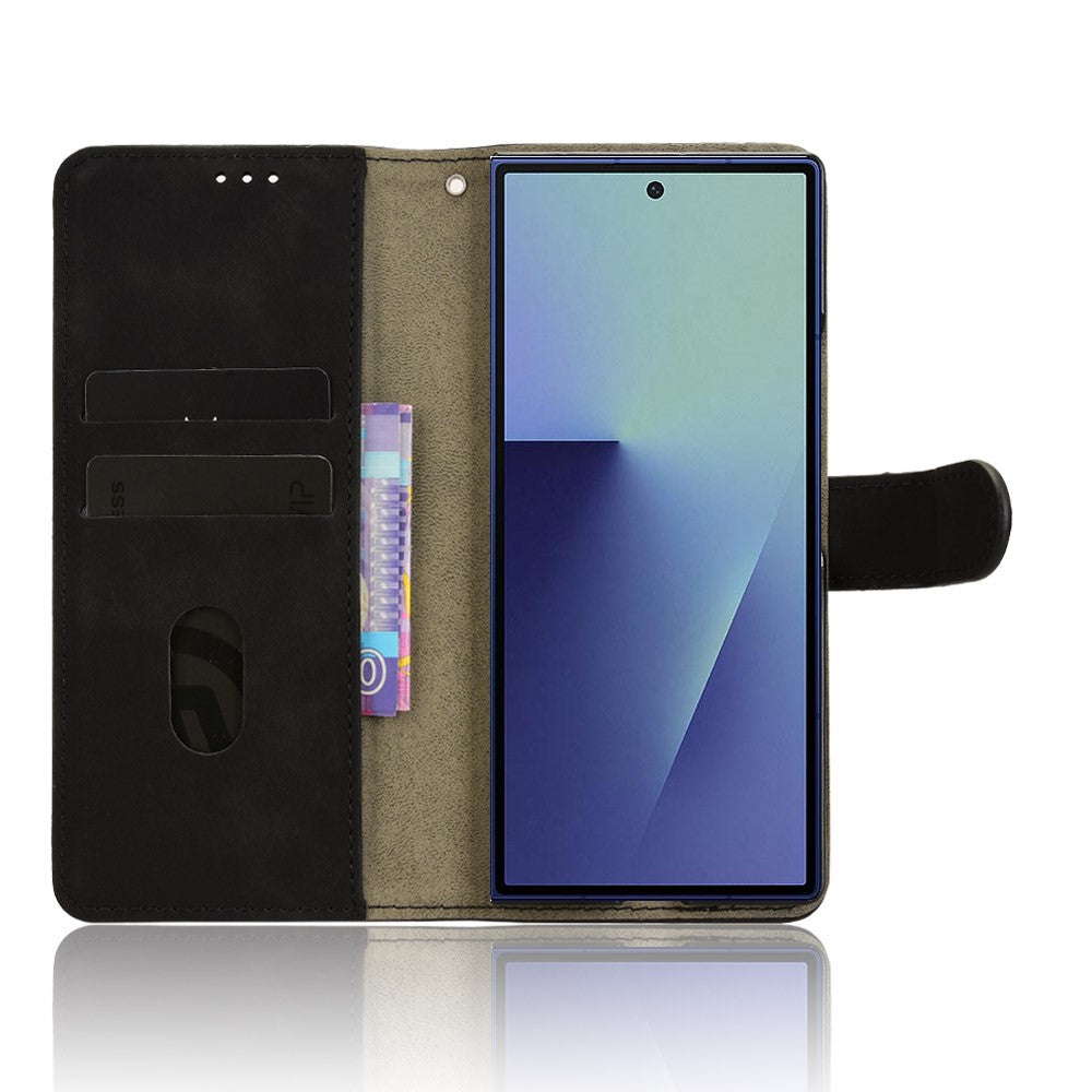 For Samsung Galaxy Z Fold7 5G Leather Case Skin Feel Anti Drop Wallet Flip Phone Cover - Black