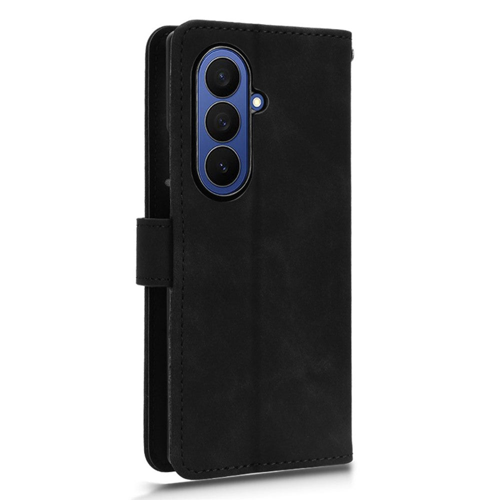 For Samsung Galaxy Z Fold7 5G Leather Case Skin Feel Anti Drop Wallet Flip Phone Cover - Black