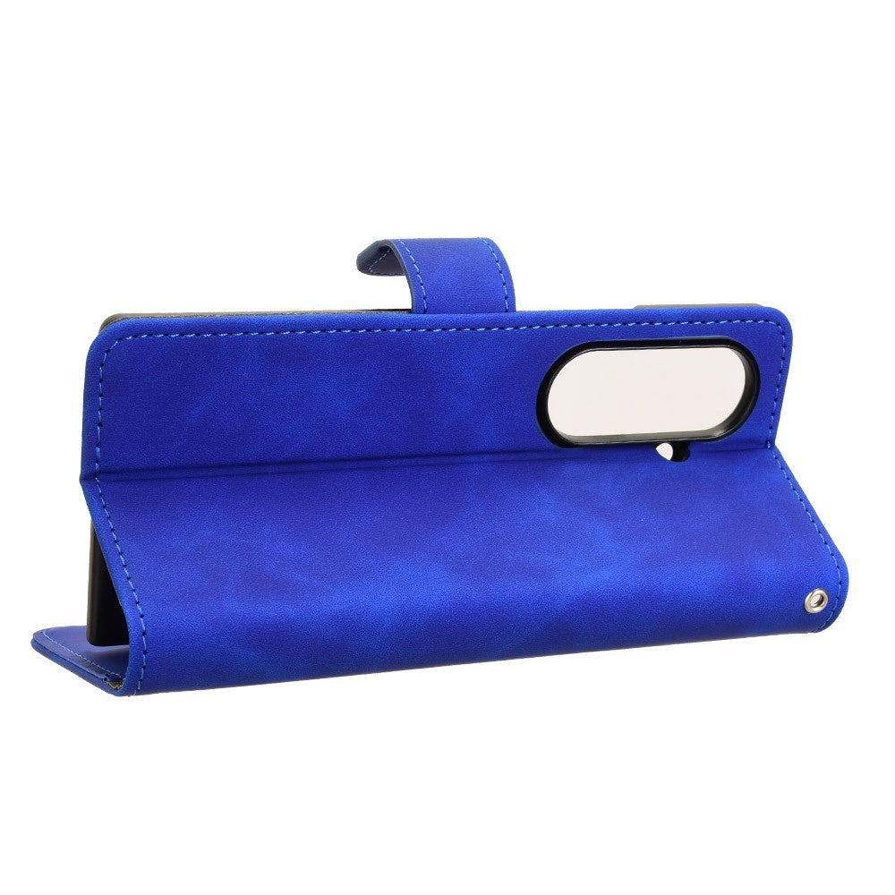 For Samsung Galaxy Z Fold7 5G Leather Case Skin Feel Anti Drop Wallet Flip Phone Cover - Blue