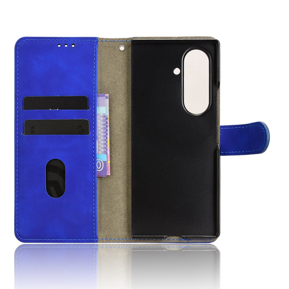 For Samsung Galaxy Z Fold7 5G Leather Case Skin Feel Anti Drop Wallet Flip Phone Cover - Blue