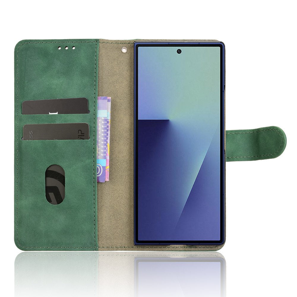 For Samsung Galaxy Z Fold7 5G Leather Case Skin Feel Anti Drop Wallet Flip Phone Cover - Green