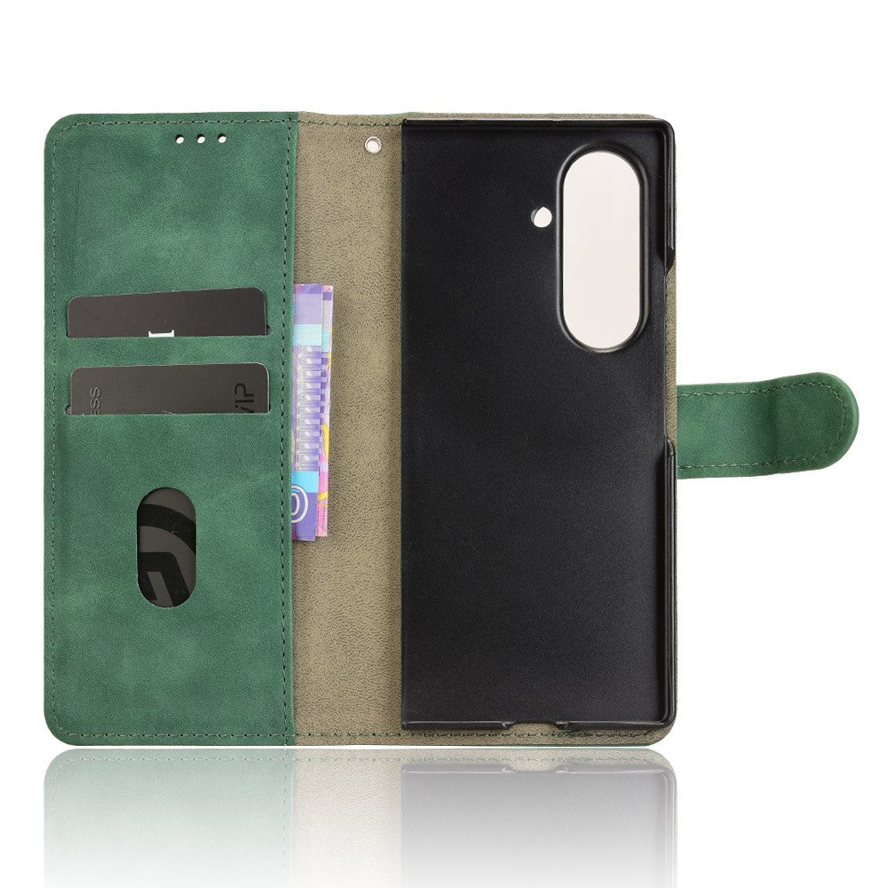 For Samsung Galaxy Z Fold7 5G Leather Case Skin Feel Anti Drop Wallet Flip Phone Cover - Green