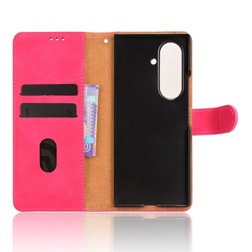 For Samsung Galaxy Z Fold7 5G Leather Case Skin Feel Anti Drop Wallet Flip Phone Cover - Rose
