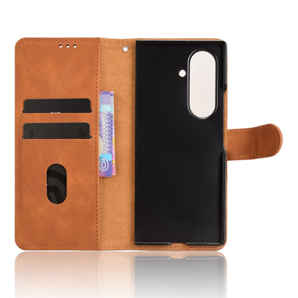 For Samsung Galaxy Z Fold7 5G Leather Case Skin Feel Anti Drop Wallet Flip Phone Cover - Brown
