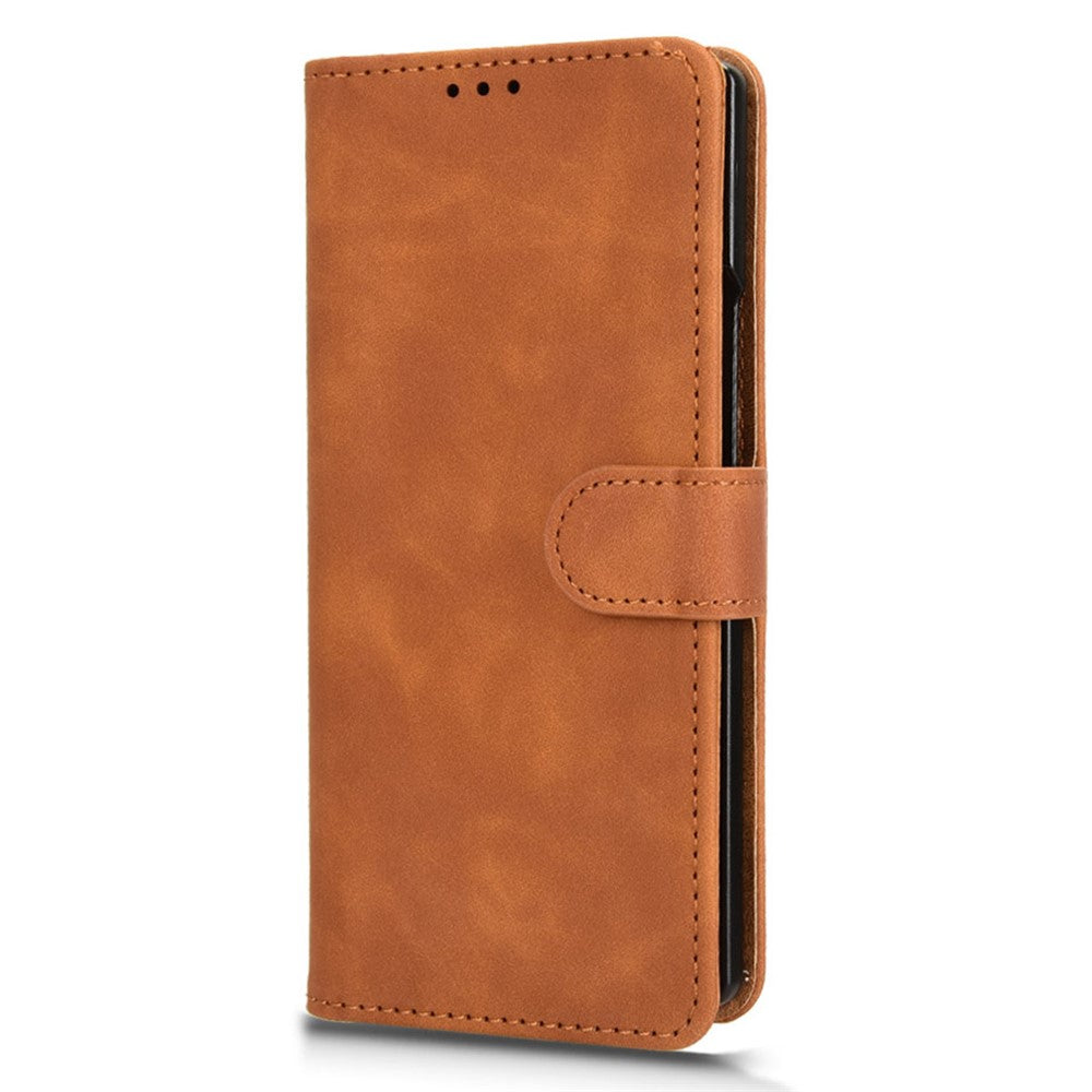 For Samsung Galaxy Z Fold7 5G Leather Case Skin Feel Anti Drop Wallet Flip Phone Cover - Brown