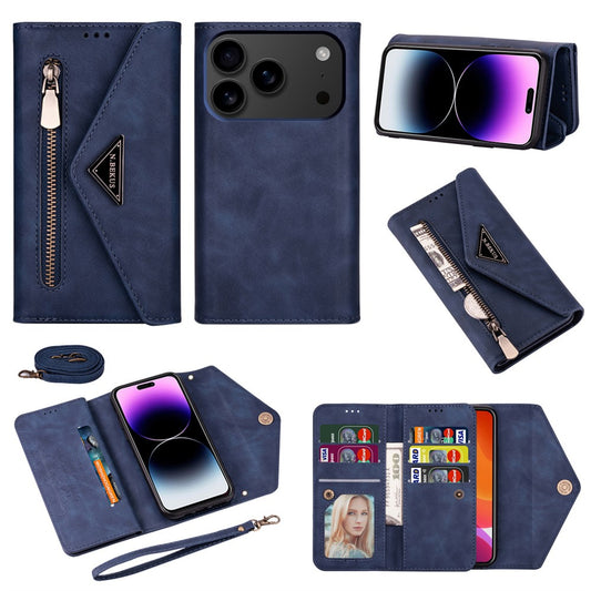 N.BEKUS For iPhone 17 Pro Max Cases Skin-Touch Leather Wallet Phone Cover with Straps - Blue