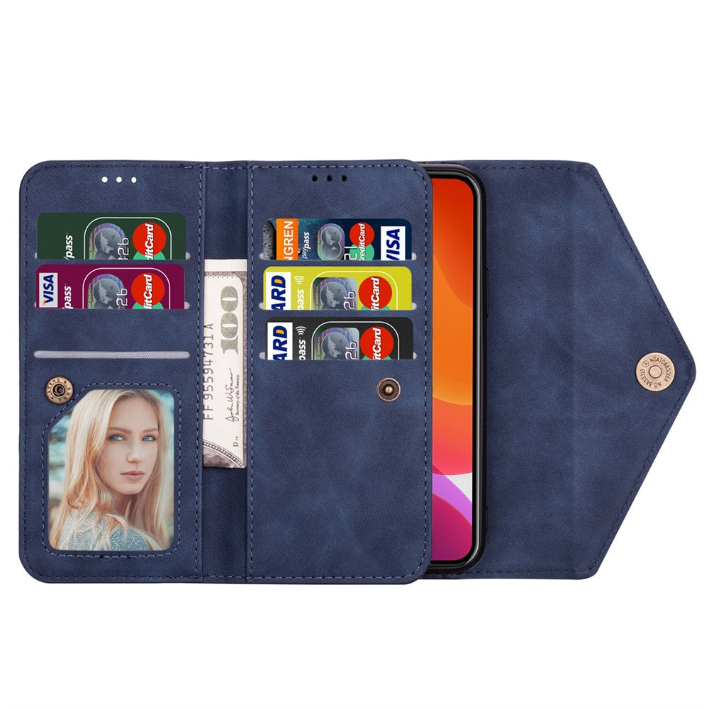 N.BEKUS For iPhone 17 Pro Max Cases Skin-Touch Leather Wallet Phone Cover with Straps - Blue