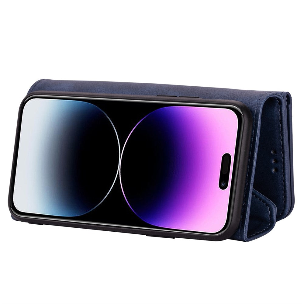 N.BEKUS For iPhone 17 Pro Max Cases Skin-Touch Leather Wallet Phone Cover with Straps - Blue