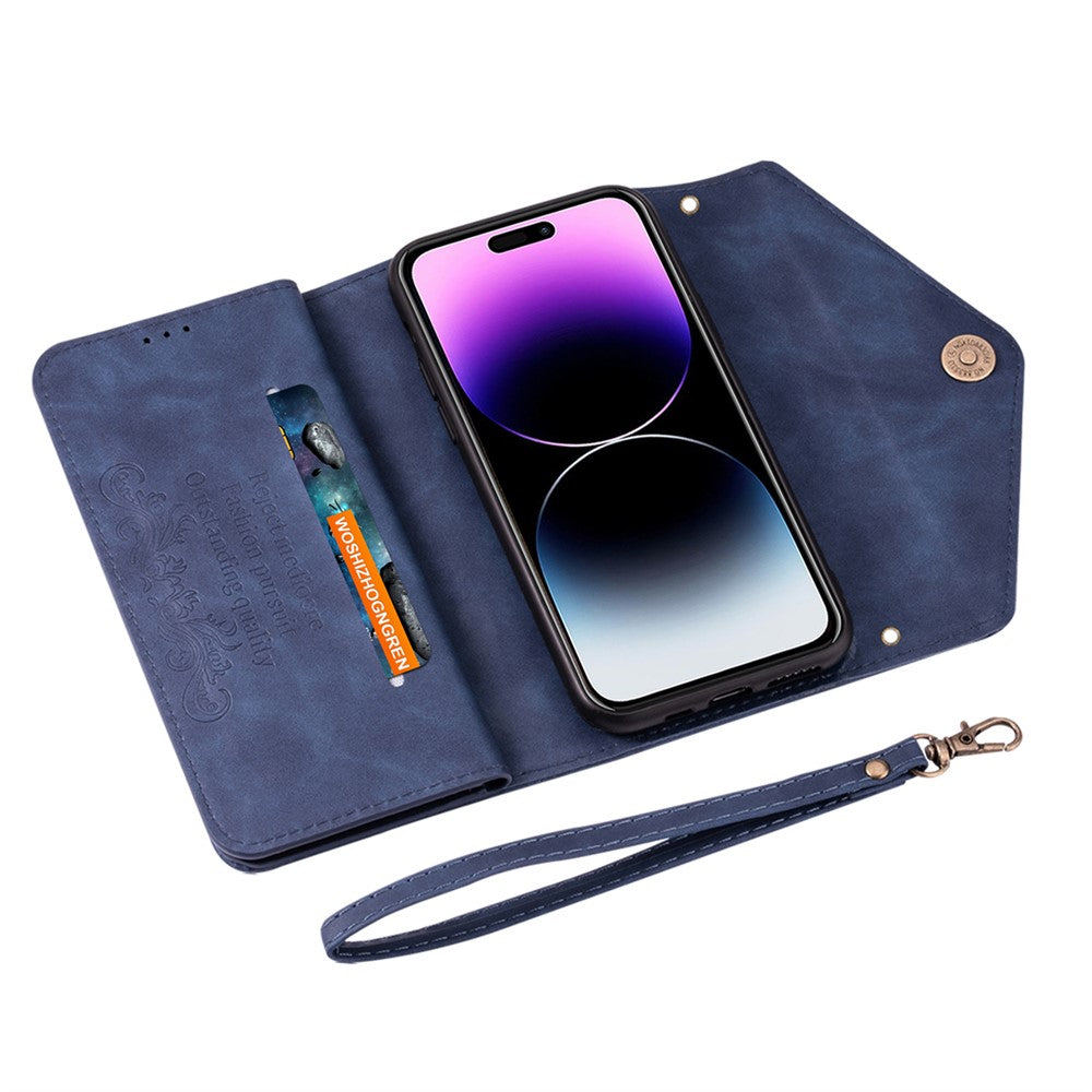 N.BEKUS For iPhone 17 Pro Max Cases Skin-Touch Leather Wallet Phone Cover with Straps - Blue