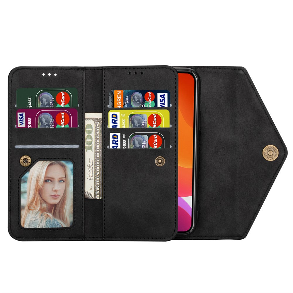 N.BEKUS For iPhone 17 Pro Max Cases Skin-Touch Leather Wallet Phone Cover with Straps - Black