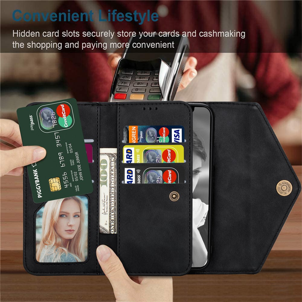 N.BEKUS For iPhone 17 Pro Max Cases Skin-Touch Leather Wallet Phone Cover with Straps - Black