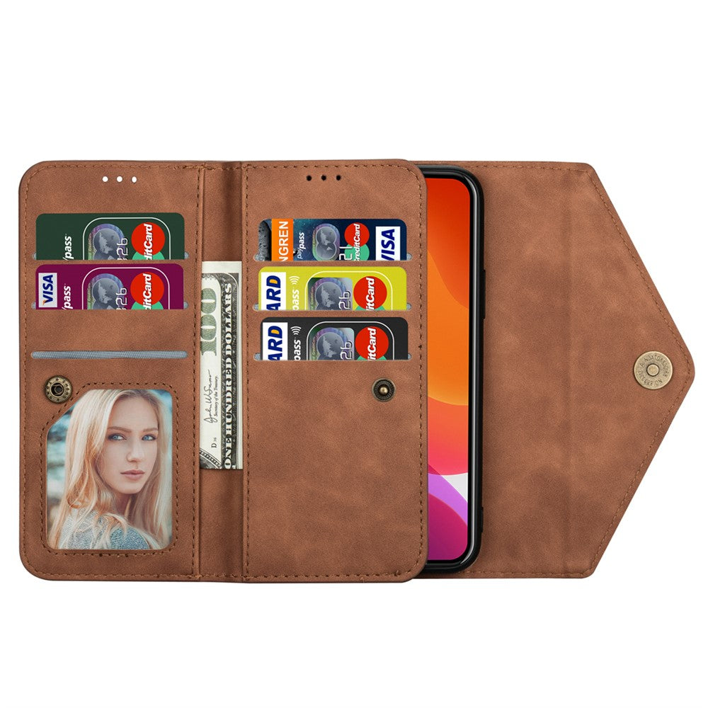 N.BEKUS For iPhone 17 Pro Max Cases Skin-Touch Leather Wallet Phone Cover with Straps - Brown