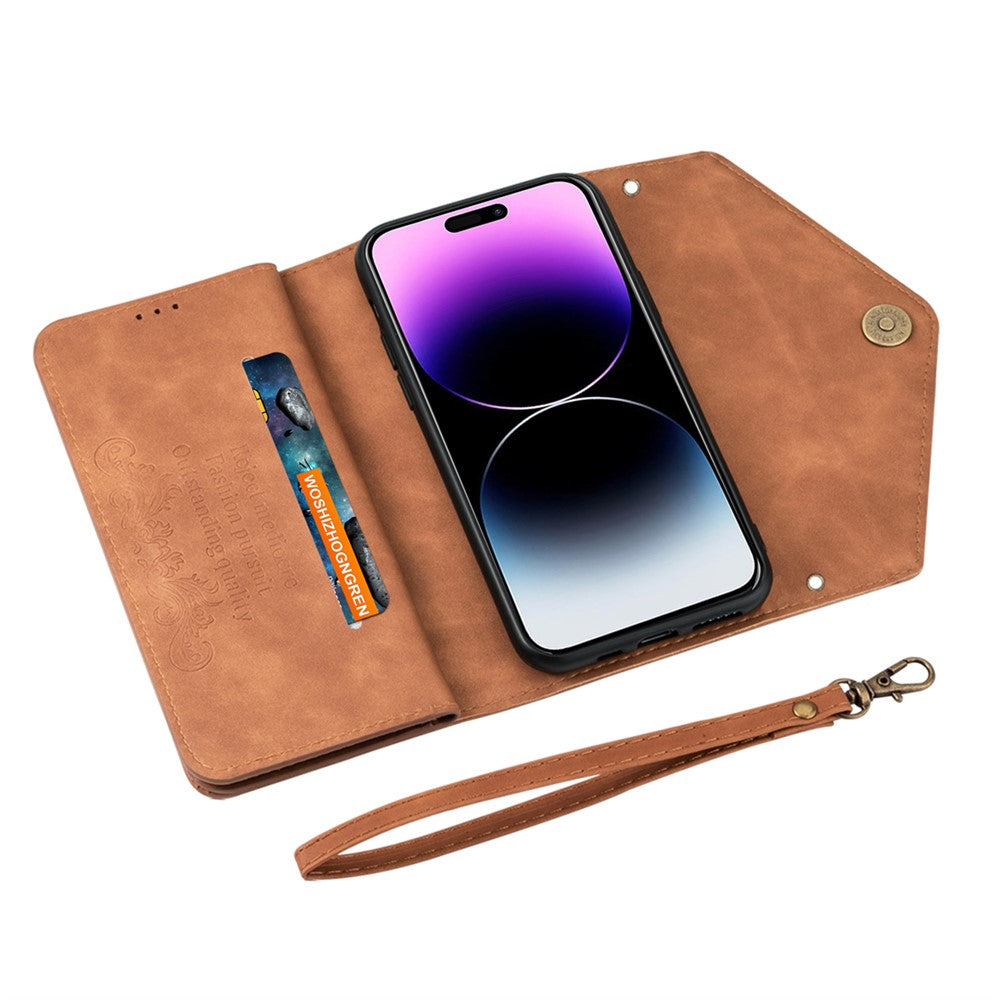 N.BEKUS For iPhone 17 Pro Max Cases Skin-Touch Leather Wallet Phone Cover with Straps - Brown