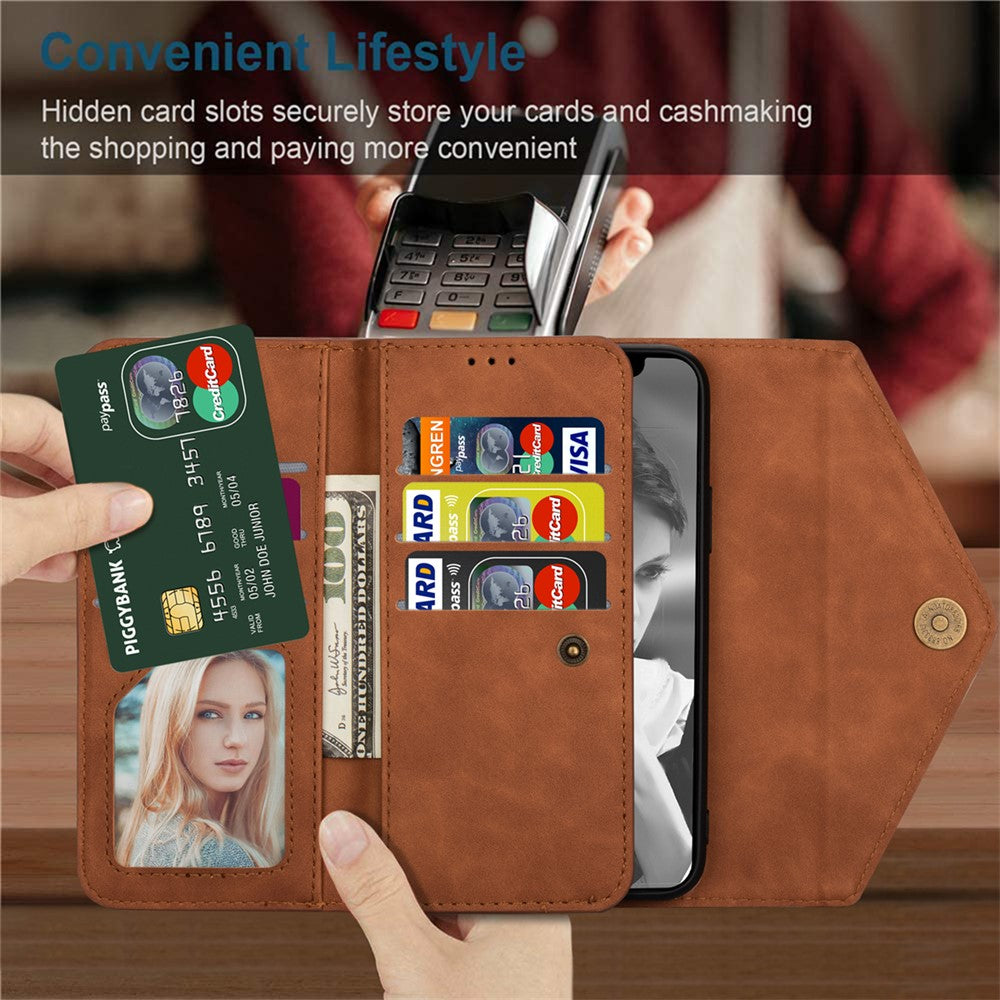 N.BEKUS For iPhone 17 Pro Max Cases Skin-Touch Leather Wallet Phone Cover with Straps - Brown