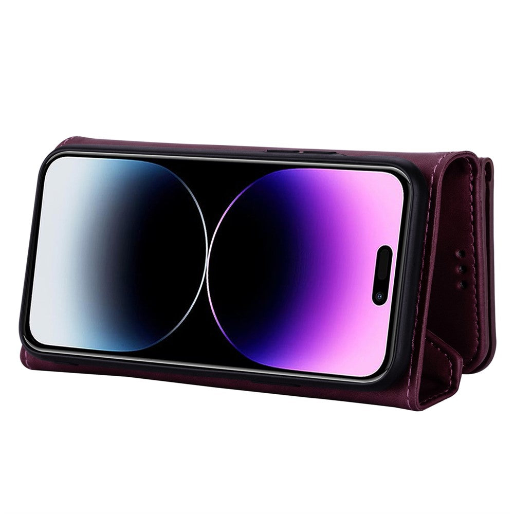 N.BEKUS For iPhone 17 Pro Max Cases Skin-Touch Leather Wallet Phone Cover with Straps - Wine Red