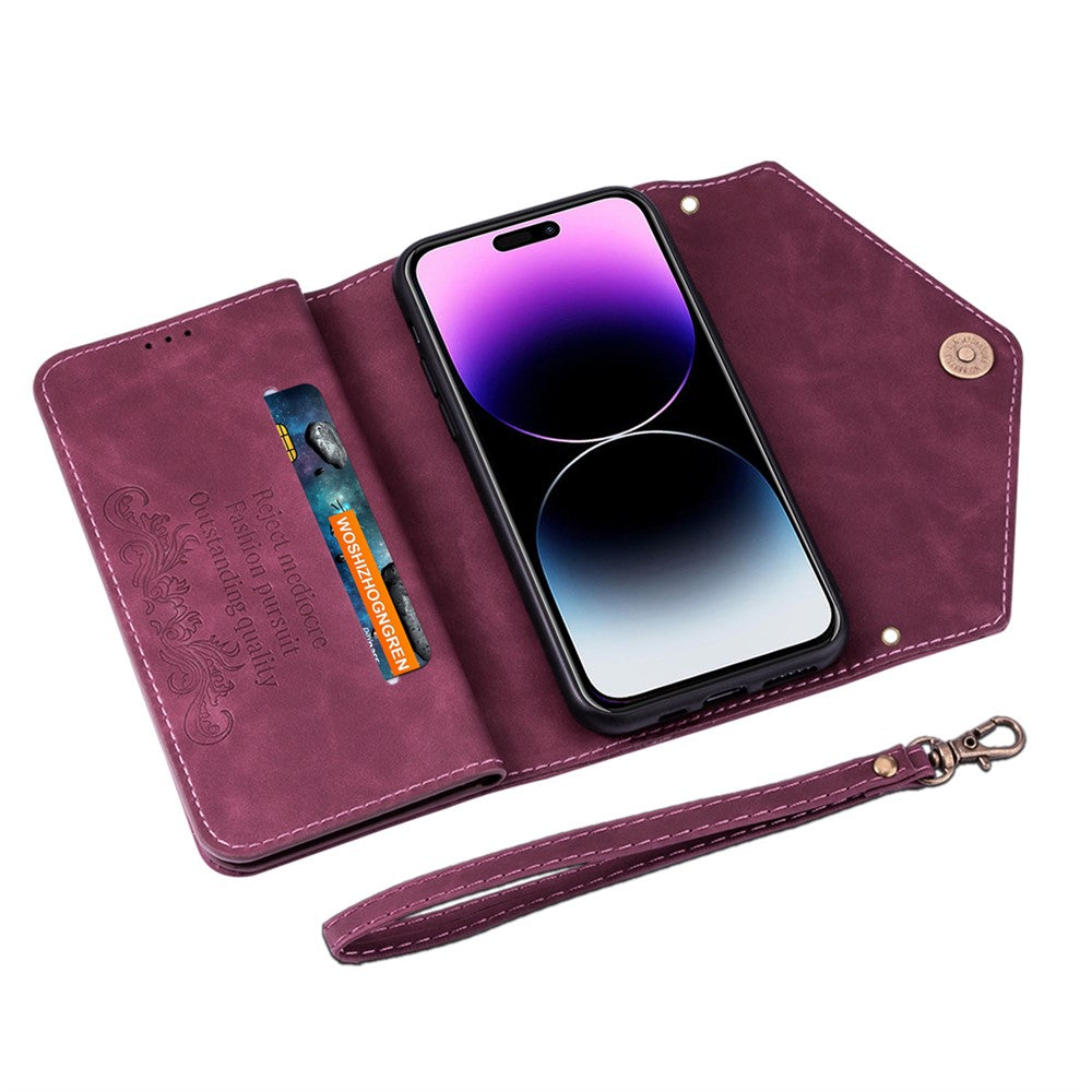 N.BEKUS For iPhone 17 Pro Max Cases Skin-Touch Leather Wallet Phone Cover with Straps - Wine Red